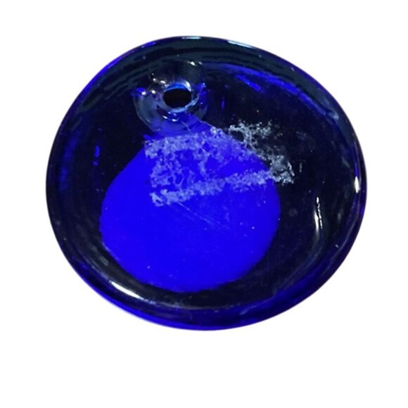 Blue Art Glass Evil Eye Pendant Bead 1.5 Inch Round Amulet Charm handmade womens - Picture 3 of 4
